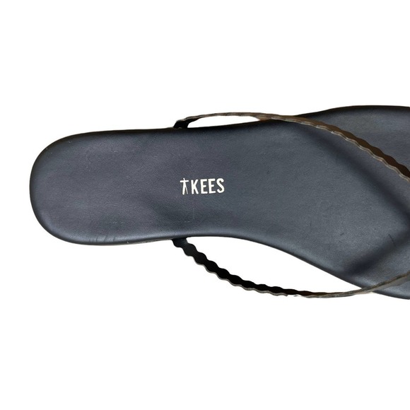 Tkees Sandal Flip Flops Studio Scalloped Leather Trim Cushioned Black Women 11 - Picture 6 of 10